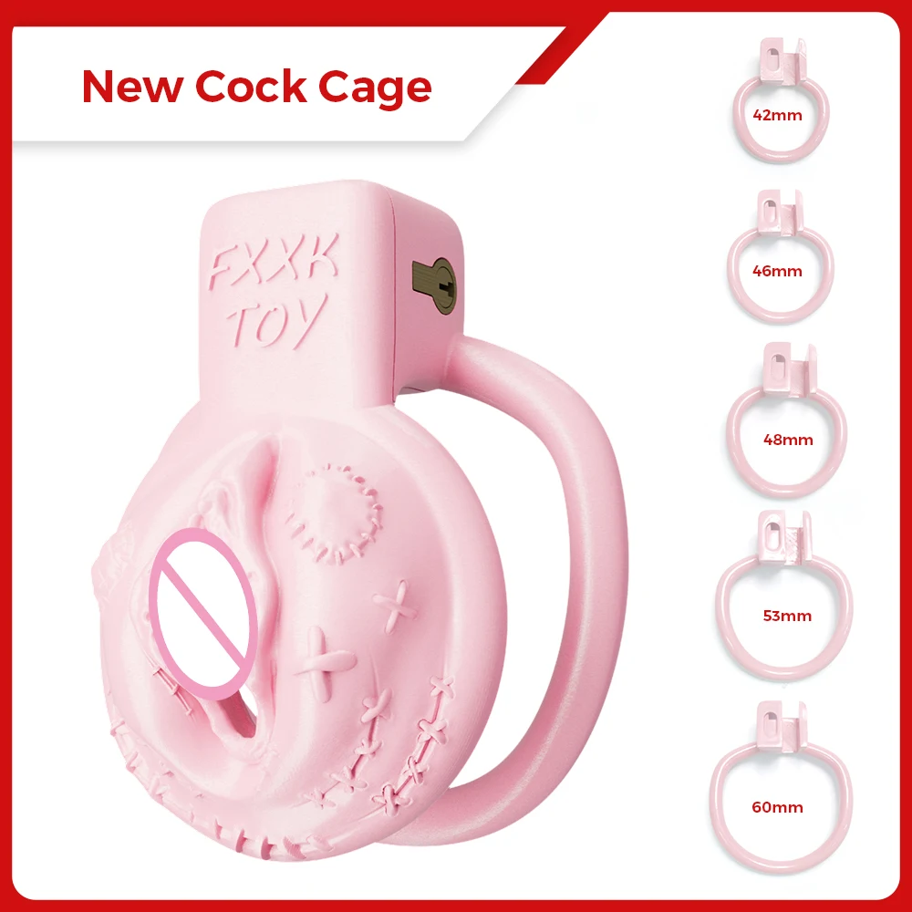 

Pink Scar Mark Pussy Chastity Cock Cage Devices Penis Lock Male CD TS Cock Cage BDSM Ladyboy Sissy Sex Toys for Men