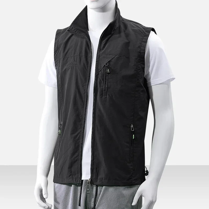 Top Shoulder High end Light Luxury Spring and Autumn Casual Stand up Collar Functional Thin Vest Men's Tank Top