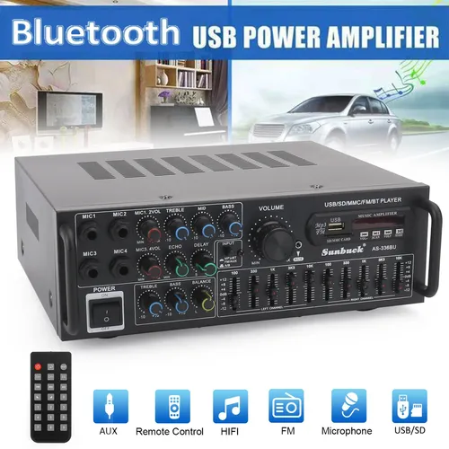 Artudatech Bluetooth 5.0 HiFi Sunbuck 2000W Stereofoniczny wzmacniacz mocy Karaoke FM USB SD AUX