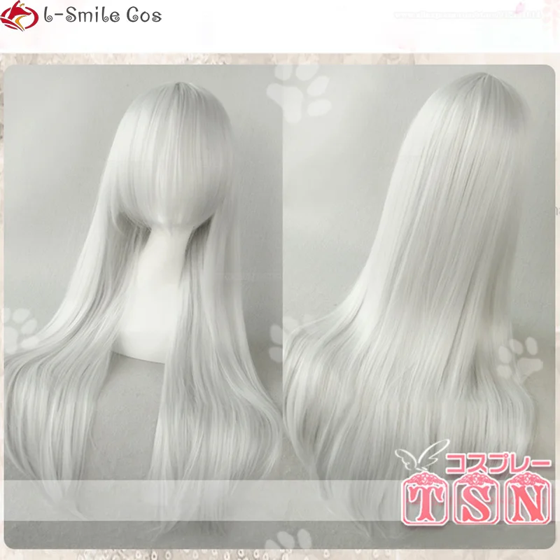 Tomoe Cosplay Wig Anime / Tomoe Wig Silver White 100cm Wig Ear Heat Resistant Wigs + Wig Cap