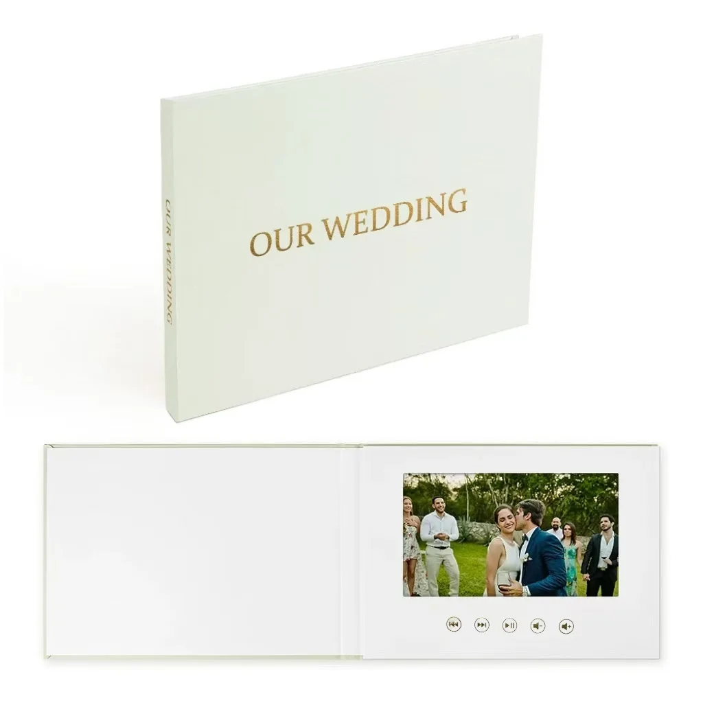Luxury Linen Bound Video Book Wedding Video Album Up to 3 Hours of Video, 7” IPS Display, 4GB of Memory and Rechargeable Battery