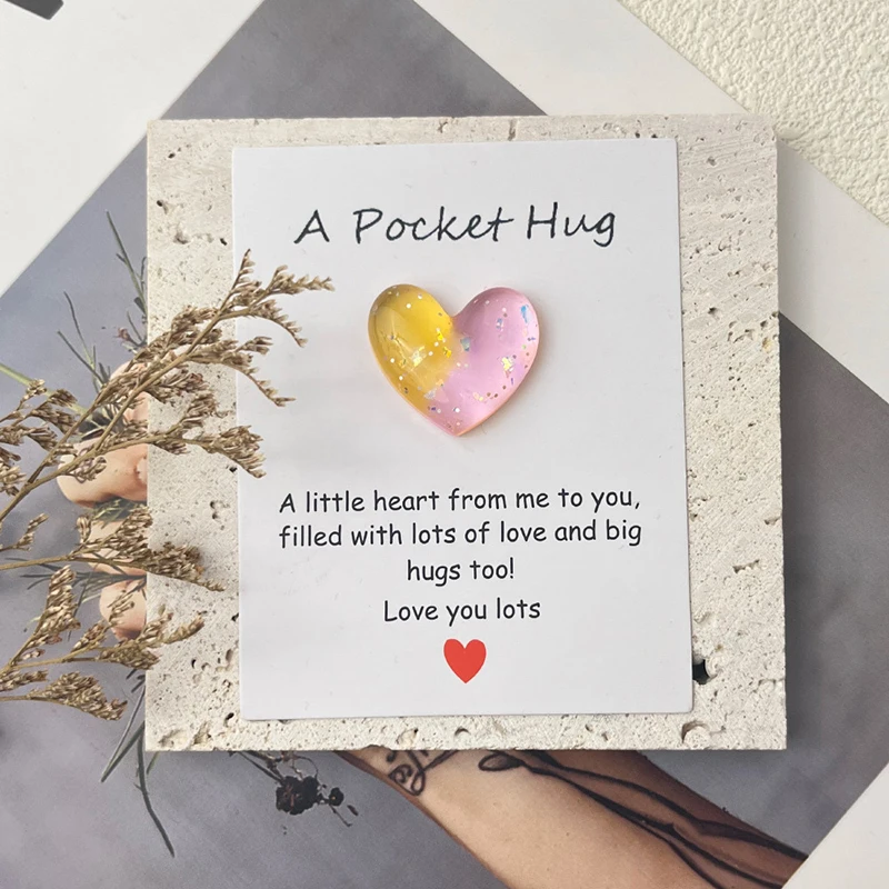 1Pc Cute Small Love Pocket Hug Resin Pocket Hug With Encouragement Card Mini Decorations Crafts Perfect Gift For Family Friend