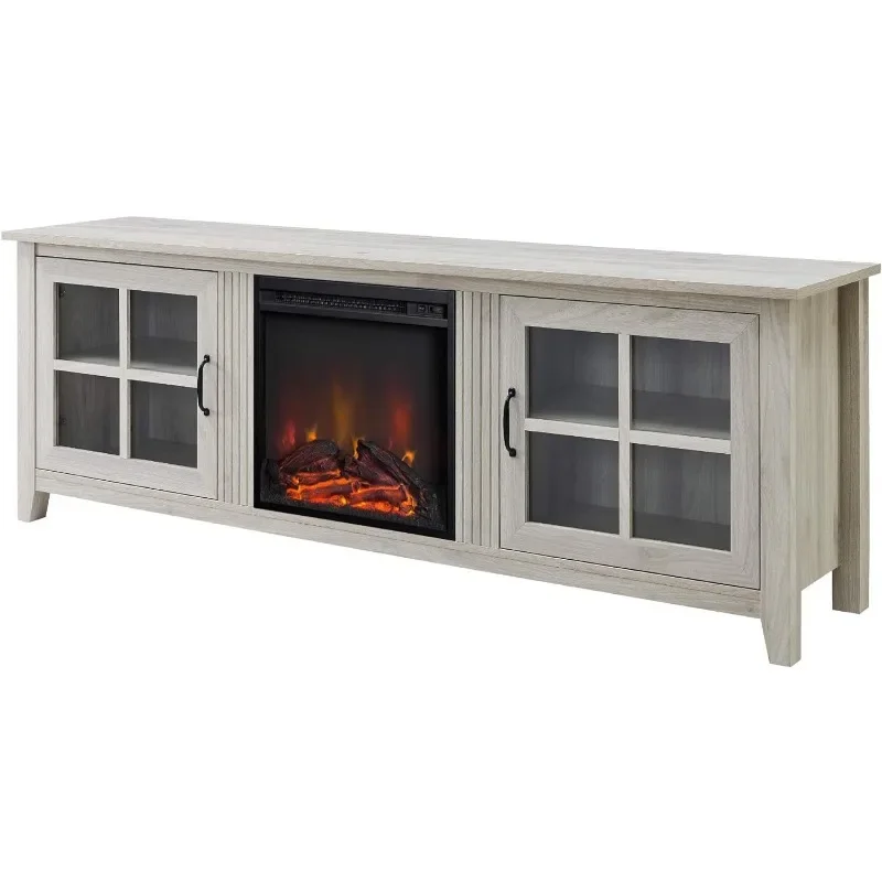 Porta de vidro clássica TV Stand para TVs, 2 portas, até 80 polegadas, 70 polegadas