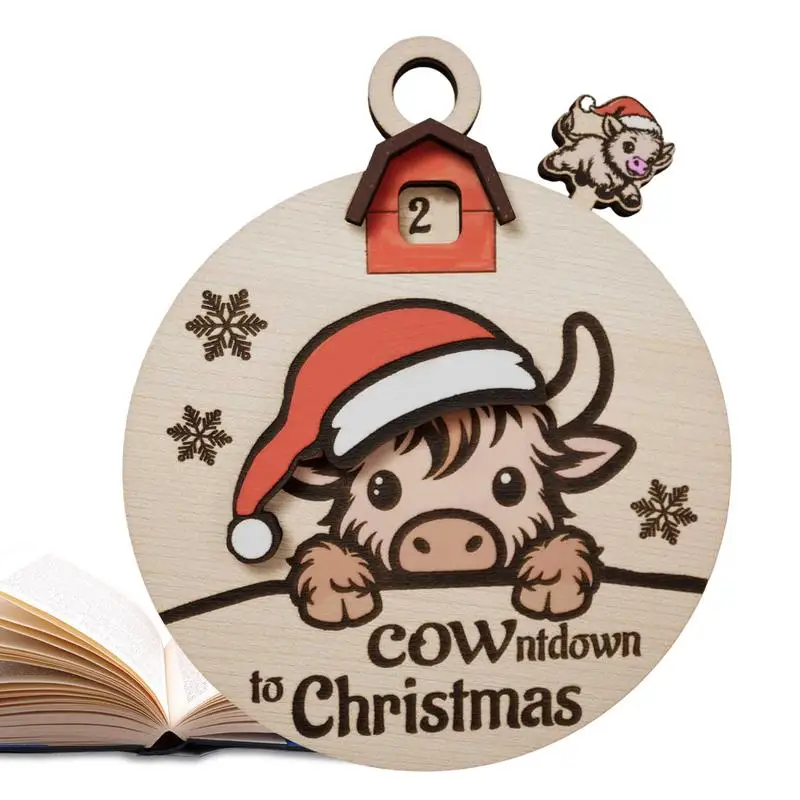 Christmas Countdown Slider Highland Cow Until Christmas Countdown Sign Wooden Days Till Christmas Countdown 3D Countdown