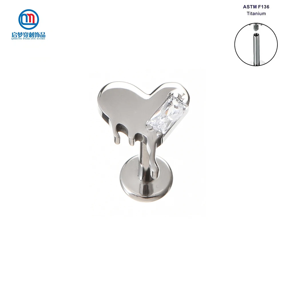 

QM Heart Top Labret ASTM F136 Titanium Internally Threaded Tragus Helix Earring Body Piercing Jewelry