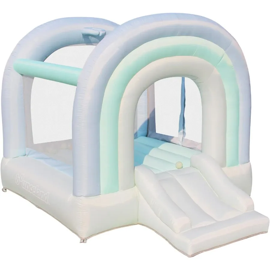 

Daydreamer Mist Bounce House [No Blower] Pastel Bouncer with Slide 8.9 ft L x 7.2 ft W x 6.7 ft H Basketball Hoop 30 Pastel Pla