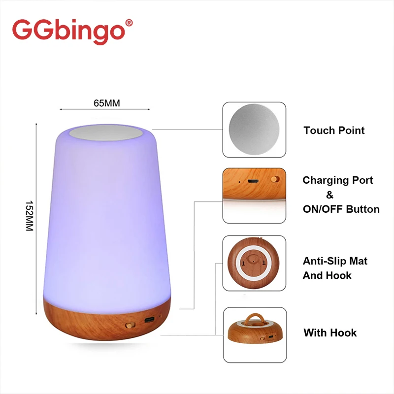 

GGbingo Night Light 13Colors Adjustable USB Rechargeable Table Lamp Light Decortaion Dimmable Nightlight for Beside Reading