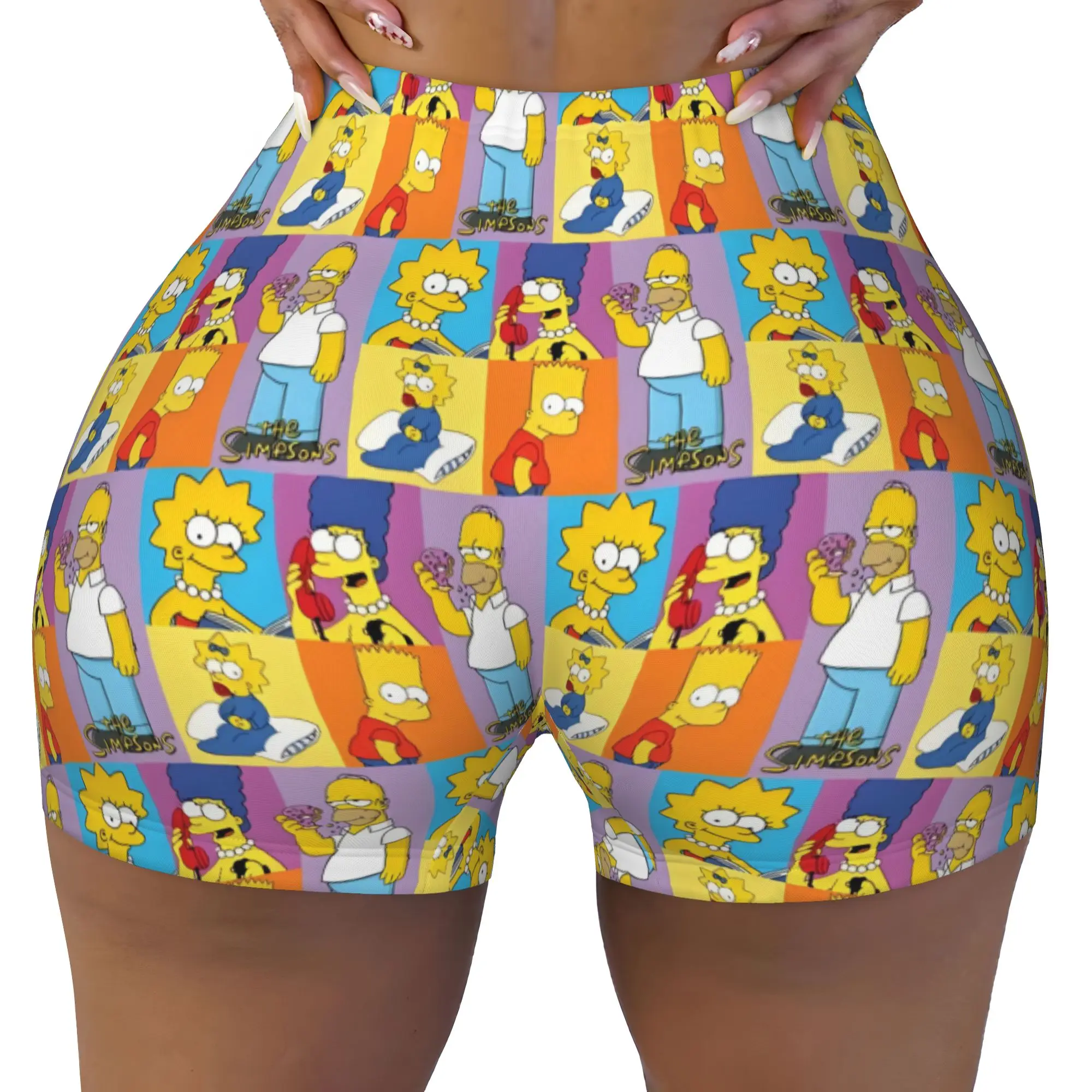 Custom S-Simpsoned Anime Running Volleyball Gym Shorts for Women Homer Cartoon Athletic Workout Yoga Shorts