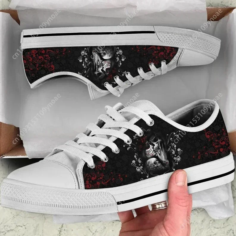 Hot Women Shoes Day of the Dead Sugar Skull Design Ladies Casual Lace Up Vulcanized Shoes Low Top Mens Teenager Sneakers - view 4