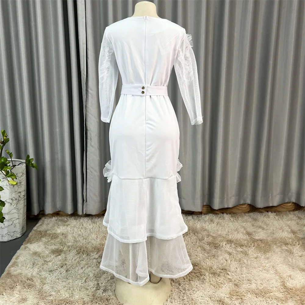 Robe blanche à manches longues pour femmes, Abayas africaines, Kaftans, Robe de soirée, Boubou de mariage, Turquie, Vêtements, Dubaï, 2025