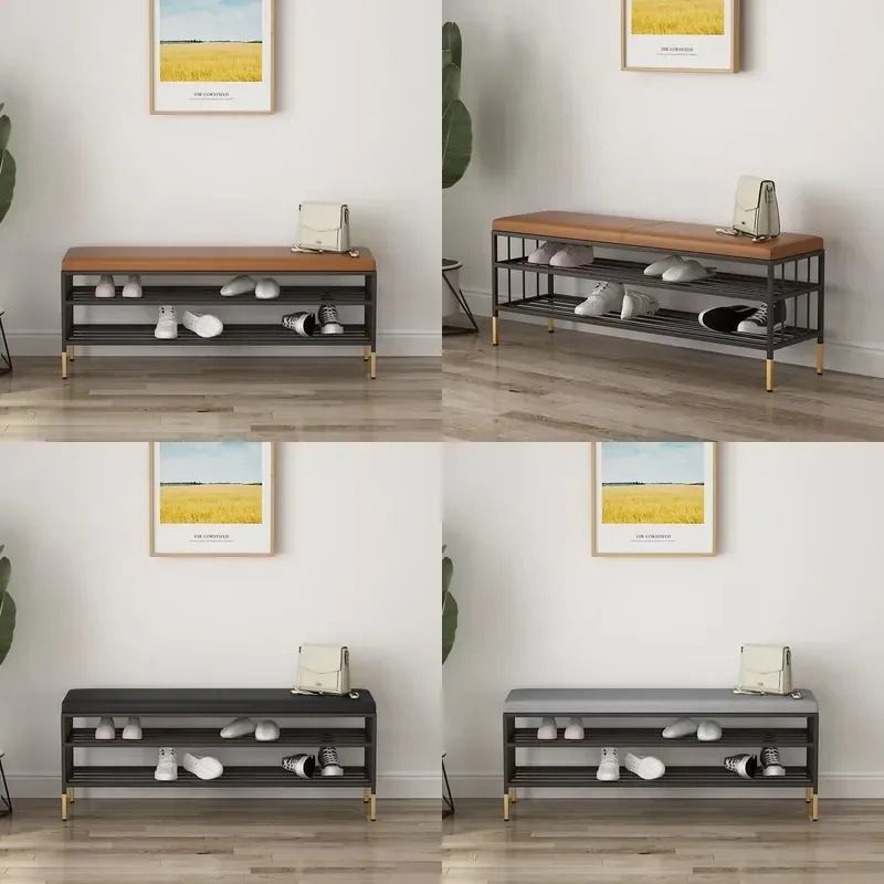 Modern Wrought Iron Shoe Changing Stool Bench for Home Entrance Villa Sofa Rack Cabinet