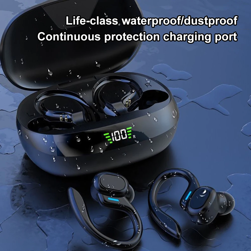 Open-Ear Earphones Ear Hook TWS Wireless Headsets Bluetooth Headphones HiFi Stereo Noise Reduction LED Display Sports Earbuds
