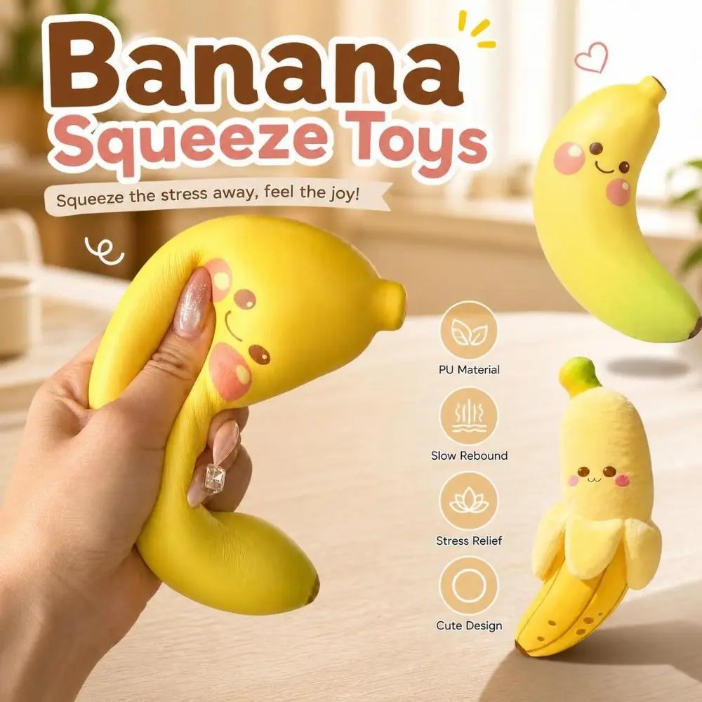 Kawaii PU Banana Squeeze Peeling Design Realistic Banana Squishy Hand Relax Kneading Fruits Pinch Children's Gifts