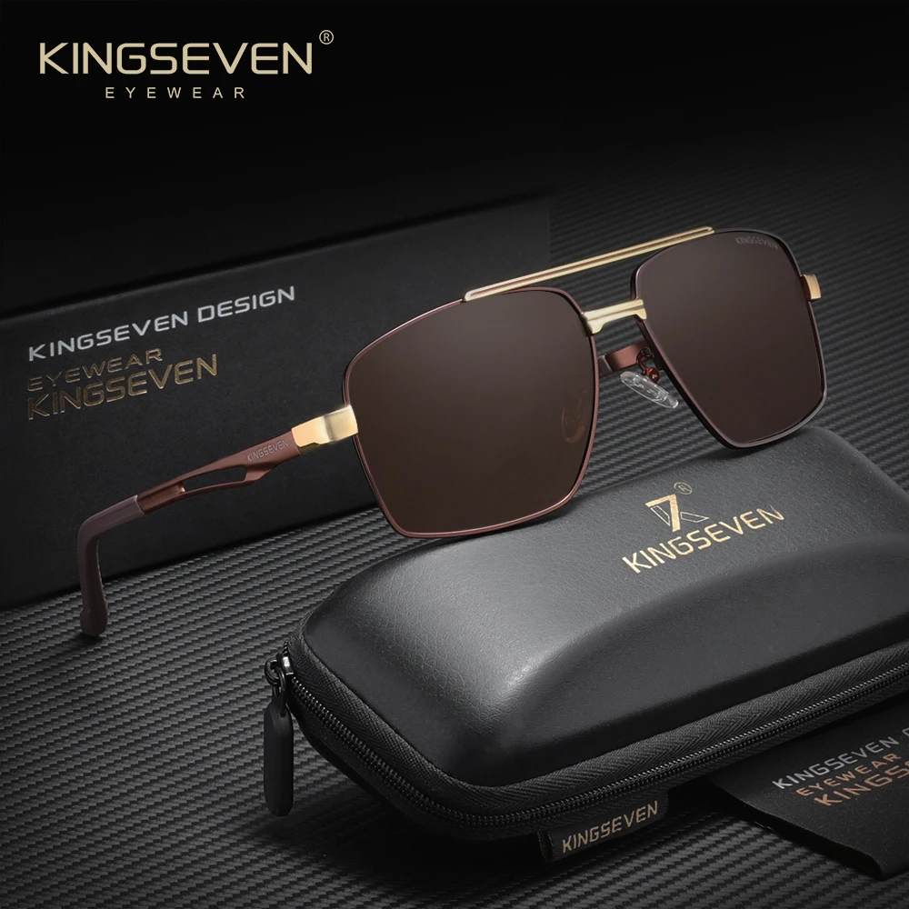 KINGSEVEN Luxuriöse rechteckige Sonnenbrille für Herren und Damen, trendige Mode, polarisiert, UV400, für Autofahren, Reisen, Outdoor-Brillen