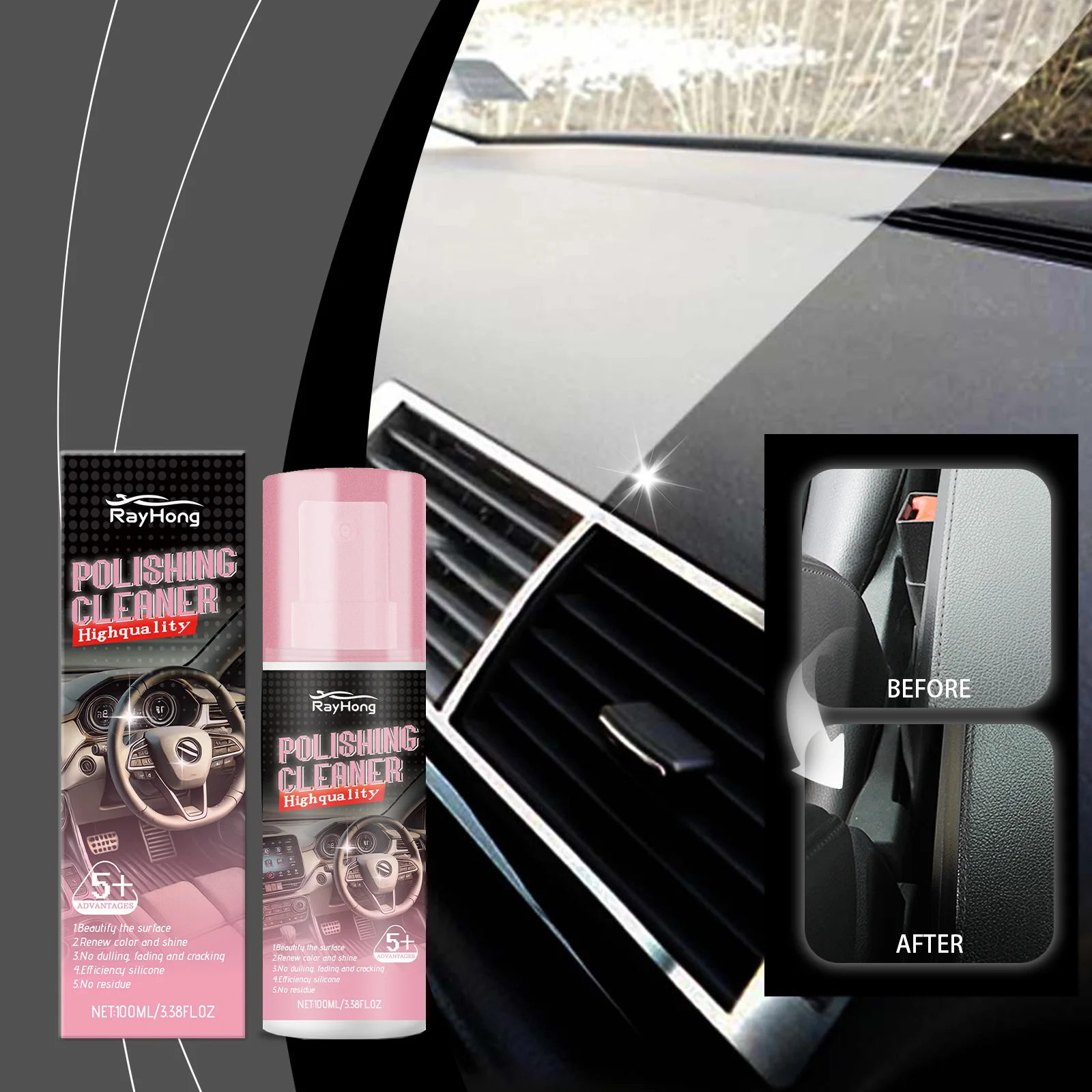 Car Interior Restorer Spray Stain Grease Dust Remove Polish Clean Dashboard Plastic Leather Auto Interior Detailing Care Agent