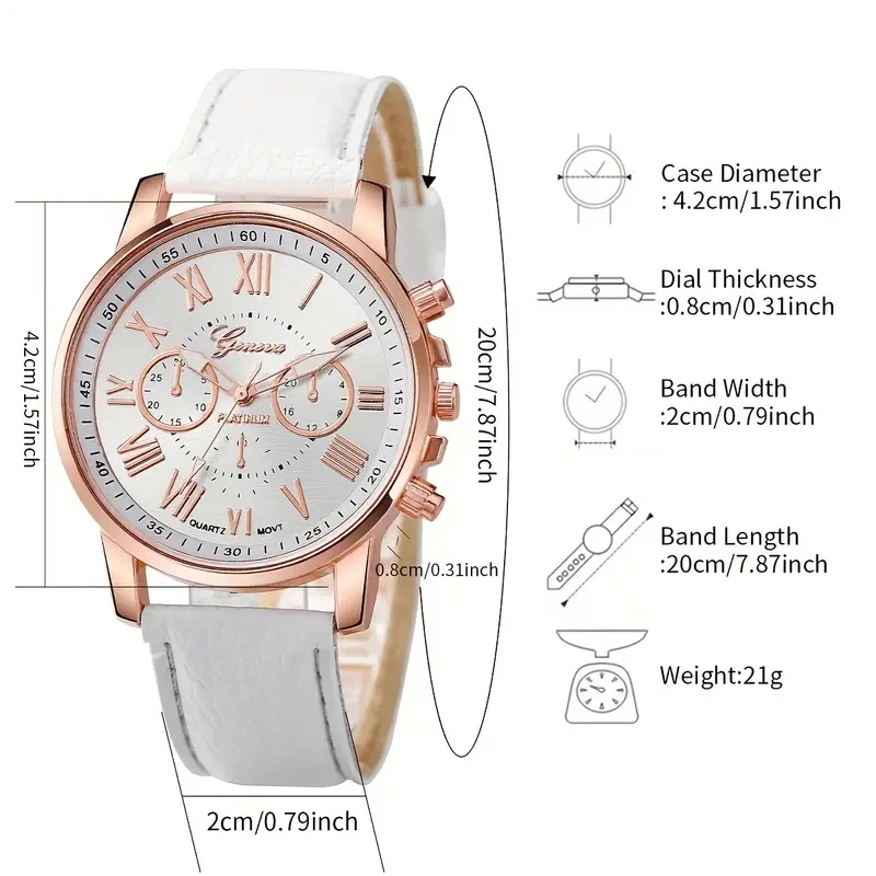 Ladies fashion personality Roman numerals belt quartz watch + Pearl rhinestone jewelry set