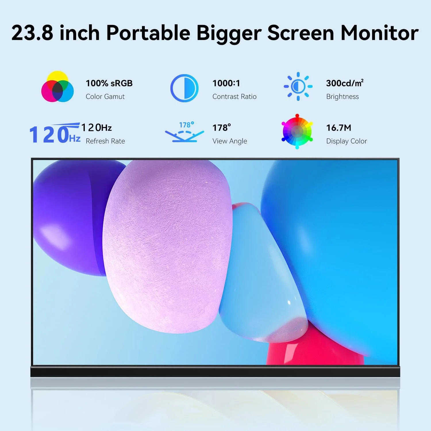 23.8 Inch 120Hz Portable Monitor 1920*1080P FHD IPS 100%sRGB With Type-C Mini HDMI Adjustable Stand For Laptop PC Mac Switch PS5