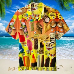 New Cool Cold Ice Cream Shirt Man Fashion Hawaiian Beach Party Short Sleeve Shirts Casual Lapel Masculino Female Blouse Tops