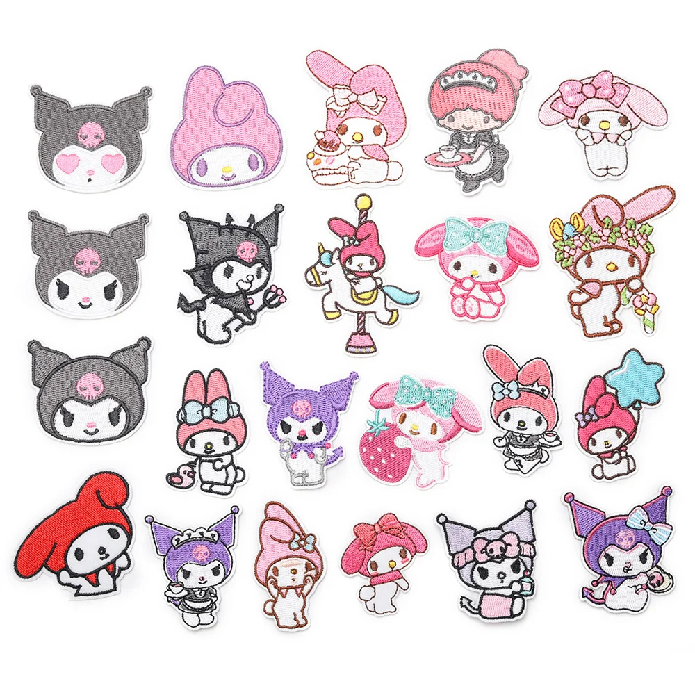 Cartoon  Kuromi Anime Melody Applique For Sew Child Clothes Iron on Embroidery Patches DIY Kwaii T-shirt Coat Decor Badge