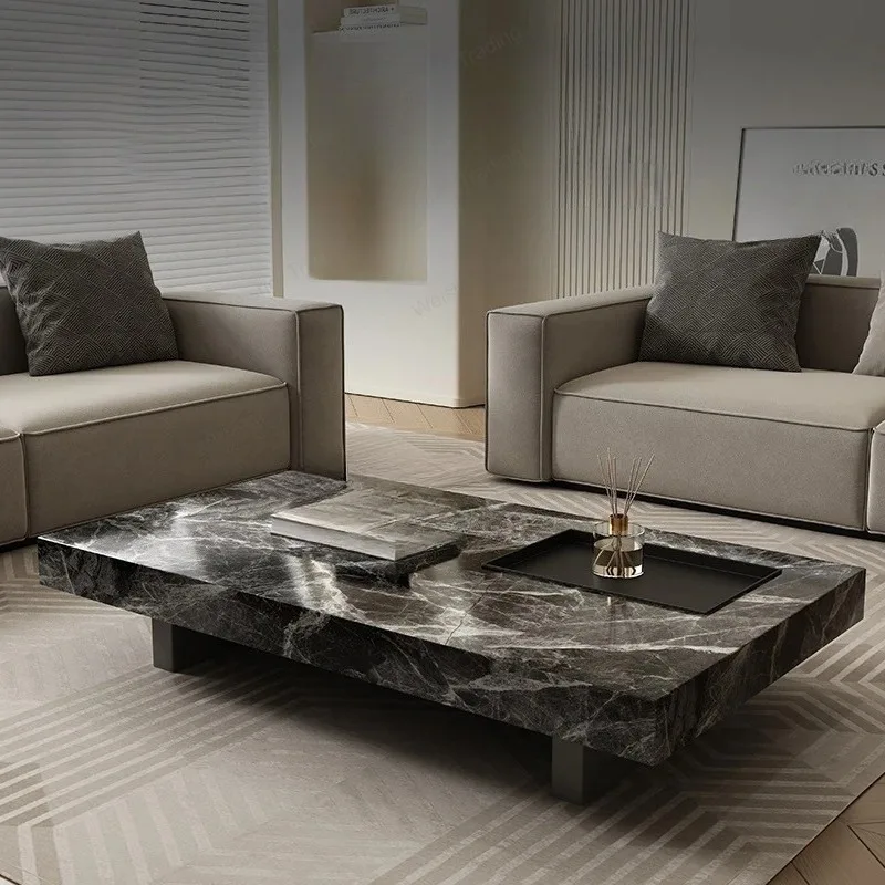Slate Coffee Table - Luxury Marble Pattern Minimalist Side Table for Small Modern Living Room
