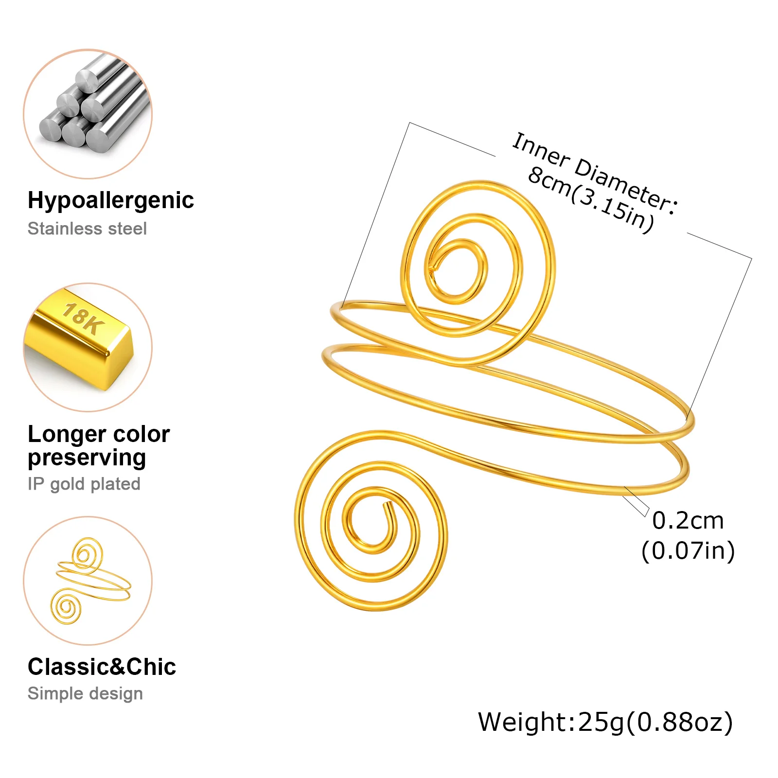 Oberarm-Armband für Damen, modischer, kreativer, spiralförmiger, verstellbarer Armband-Manschettenarmreif, luxuriöser ästhetischer Schmuck – Detail 9