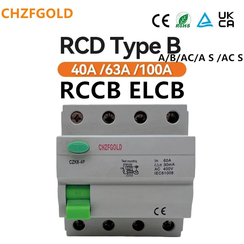 AC 2P 63A 10mA Leakage RCD RCCB Residual Current Device Circuit Breaker 10ma ELCB