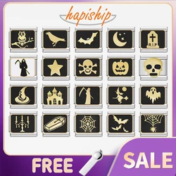 Hapiship 2024 Top Fashion Halloween Black Owl Star Moon Bat Ghost Charm Italian Links Fit 9mm Bracelet Making DIY Jewelry DJ833