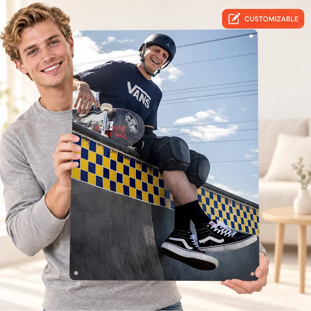 Tony Hawk Skateboard Textured Metal Poster Personalized Aluminum Sign Sports Photography Wall Art For Home Office Skater Gift