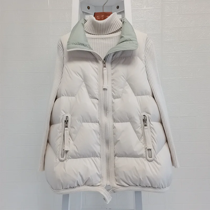 Autumn Winter Ultra Light White Duck Down Coat Women Short Vest Loose Zipper Sleeveless Puffer Jacket Waistcoat Outwear