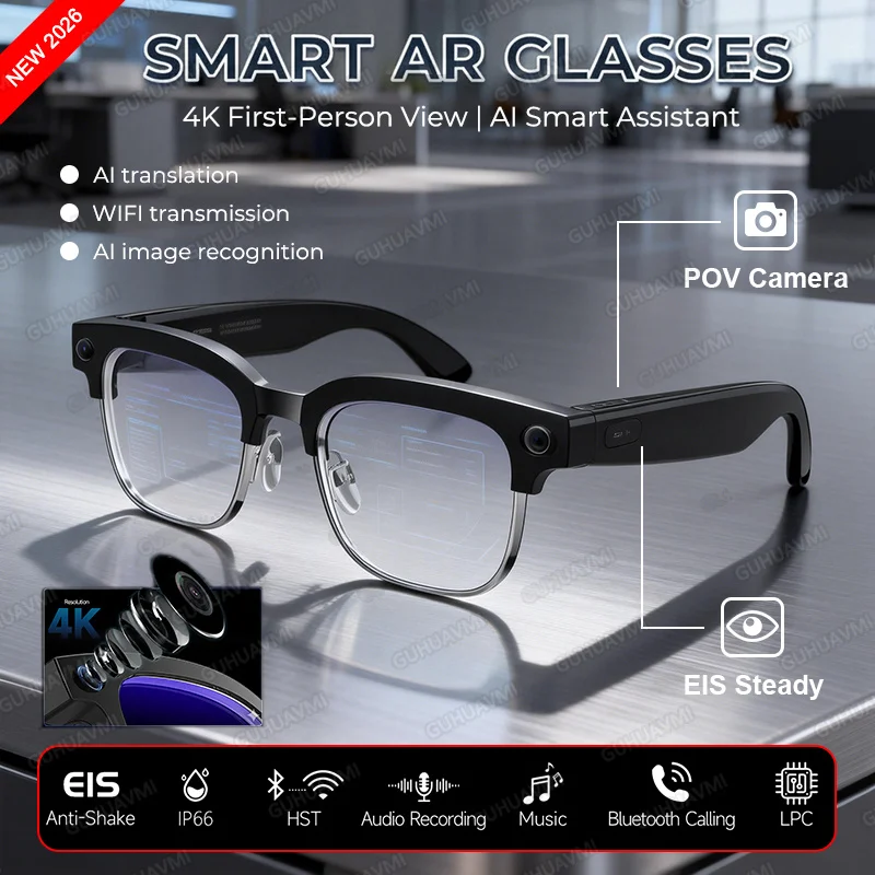 

Новые умные очки с ИИ 2026 года с камерой 8 МП, Wi-Fi передачей, фото- и видеосъемкой 4K HD, аудиозаписью, защитой от тряски, голосовым записью, водонепроницаемостью IP67, унисекс