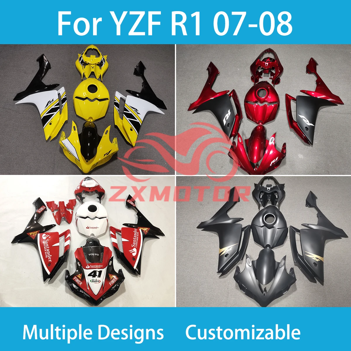 

YZF R1 07 08, новый стиль, обтекатели для Yamaha YZF R 1 2007 2008, комплект обтекателей для ремонта кузова, гоночный индивидуальный комплект обтекателей