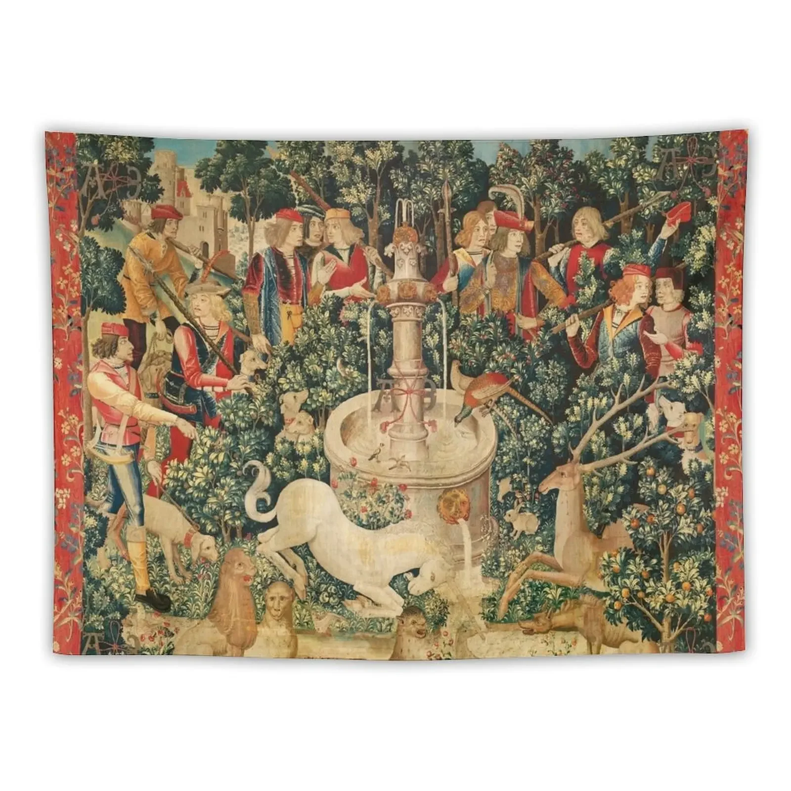 

UNICORN IS FOUND / Fountain,Other Animals,Green Floral Tapestry Wall Decor Hanging Bedroom Decorations Home Decorations Tapestry