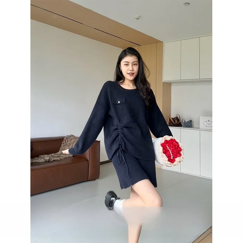 

Комплект женской одежды Zhang a Xing: свободная юбка А-силуэта и топ с завязками, простой стиль, длинный рукав, осенний наряд