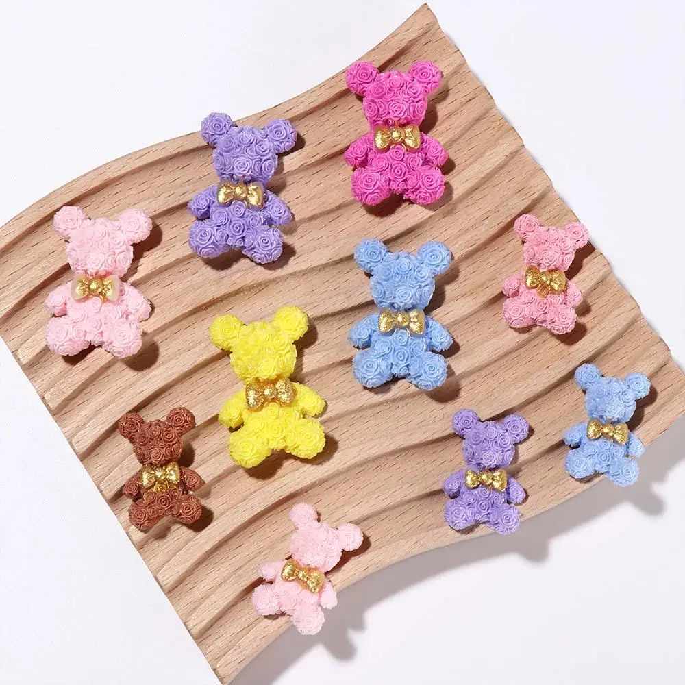 5pcs Resin Bow Rose Bear Mixed Colorful Cartoon Scrapbook Figurine Flat Back Mini Scrapbook Accessories Phone