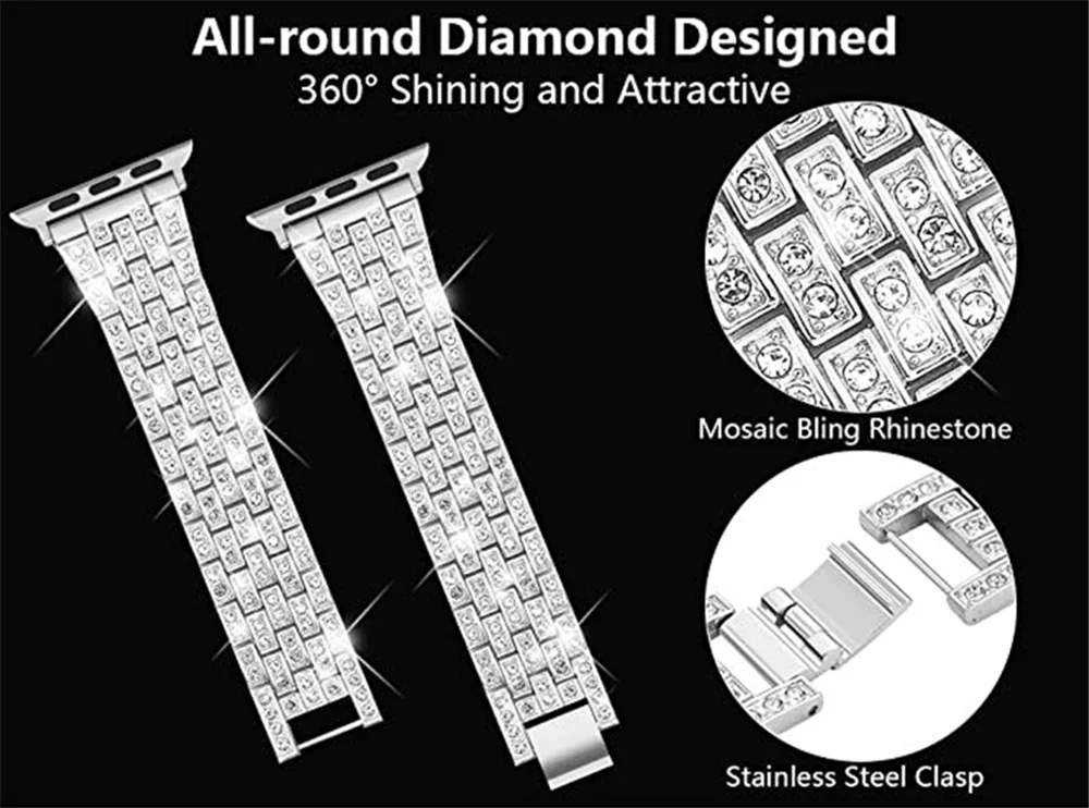 Women's Diamond Straps For Apple Watch Band Ultra 2 1 49mm 44mm 40mm 41mm 45mm Metal Bracelet iWatch Series 9 8 7 6 Se 5 3 Belt