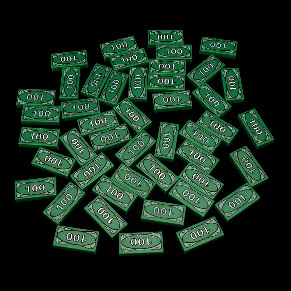 MOC 10 PCS 3069 Green 100 Dollars Banknote Printed Pattern Building Blocks Compatible Accessories Toys Children Birthday Gifts