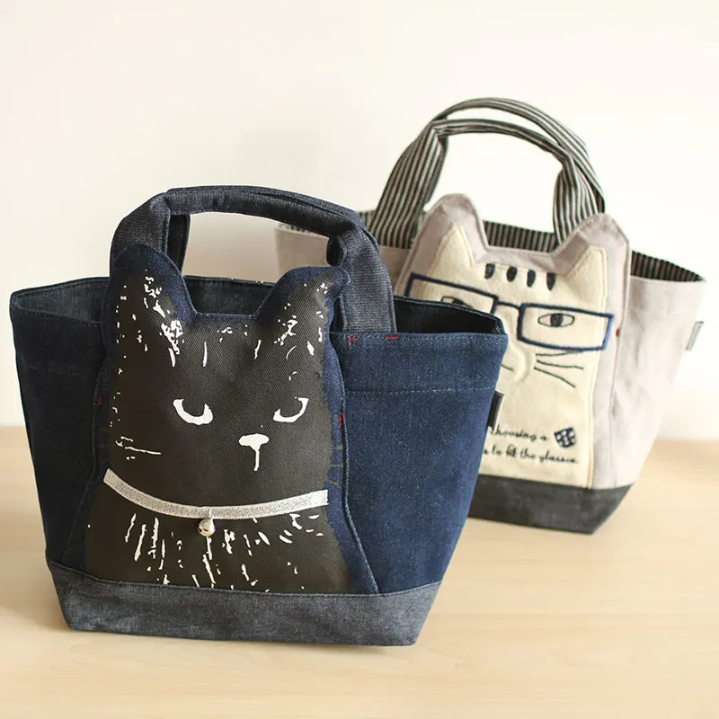 

Cute with Glasses Lunch Box Bag Cotton Zipper Bento Bag Student Portable Food Container Storage Organizer Japanese Sle