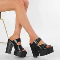Gdgydh Block Heeled Sandals for Women Fashion Peep Toe Dress Pumps Stylish Double Buckle Strap Design High Heels Sandals Outdoor - Image 2