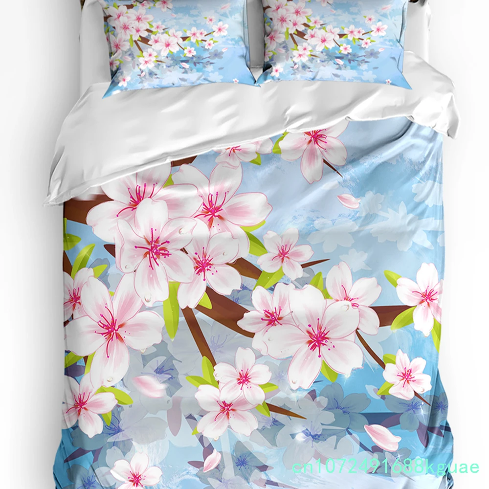 Pink Flower Peach Blossom Duvet Cover With Pillow Case Custom 3pcs Bedding Set Quilt Cover Double Bed Home Textile