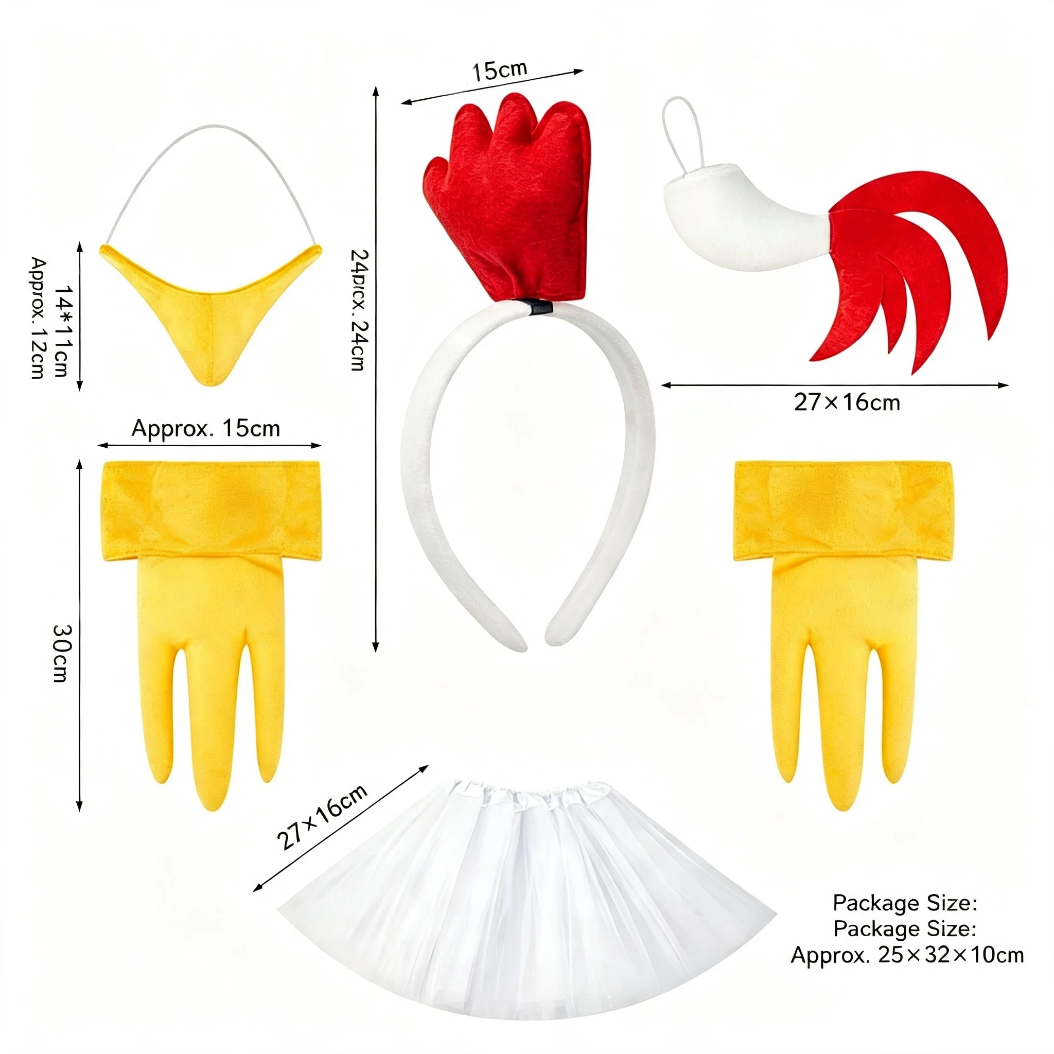 Chicken Themed Cosplay Outfit Kit Rooster Headpiece Beak Foot Covers Tail Tutu Skirt For Adult Halloween Stage Performance view 3