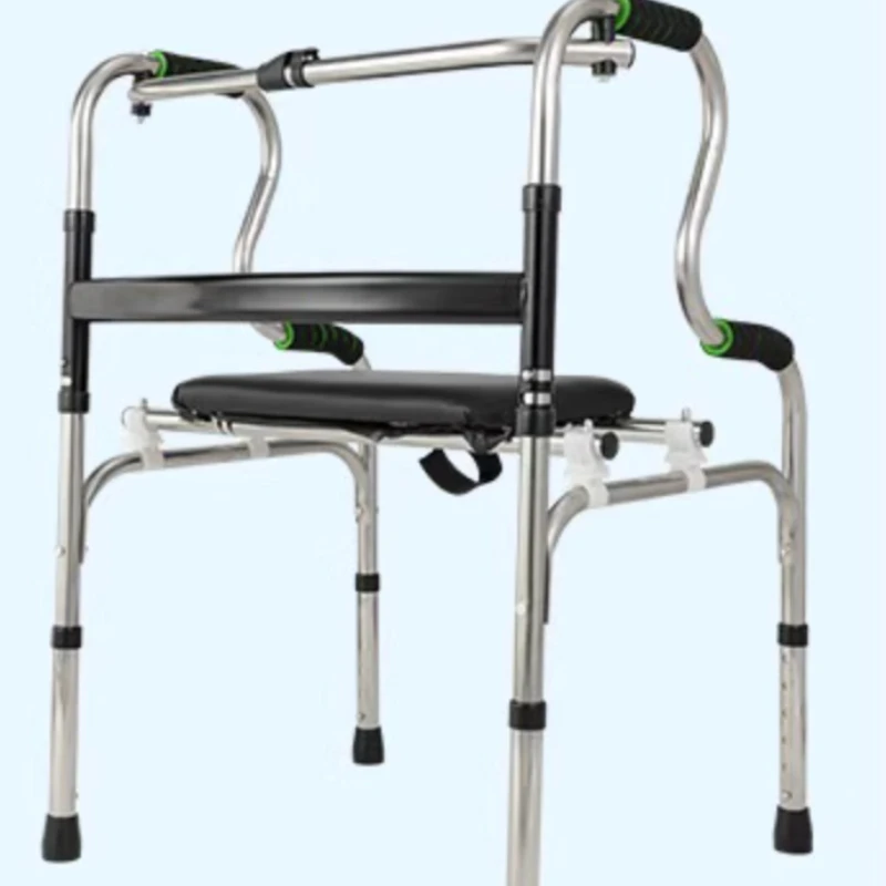 Stainless Steel Walking Crutches - 4-Legged, Non-Slip Folding Cane Stool, Portable Light Wheelchair Walkers for Elderly