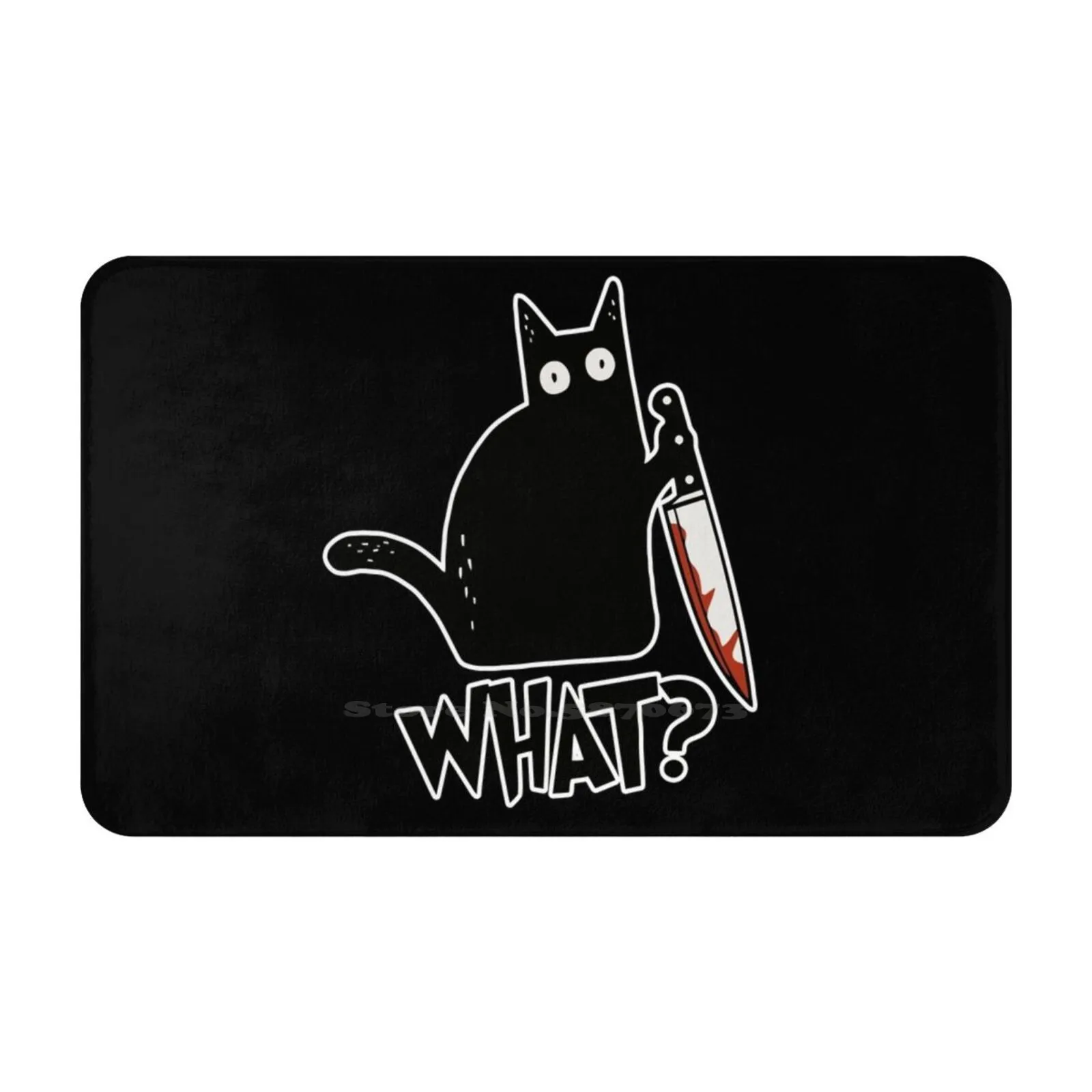 Cat What ? Murderous Black Cat With Knife Gift Premium Soft Cushion Car Home Carpet Door Mat Womens Cat What Cat What Murderous