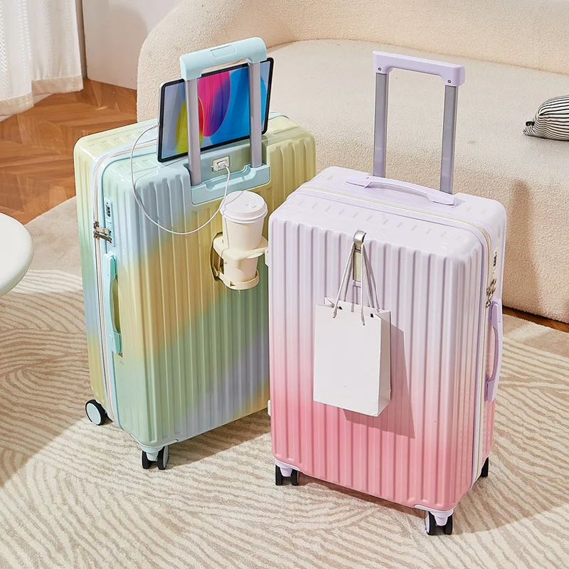 Petite valise de couleur dégradée fraîche pour femme, nouvelle boîte de voyage à roulettes de haute valeur esthétique de 20 pouces, boîte à mot de