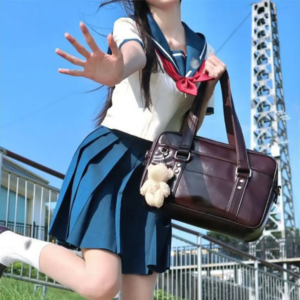 

PU Leather JK Uniform Bag Retro Handbag Solid Color PU Leather Itabag Korean Style Large Capacity Preppy Style Shoulder Bag
