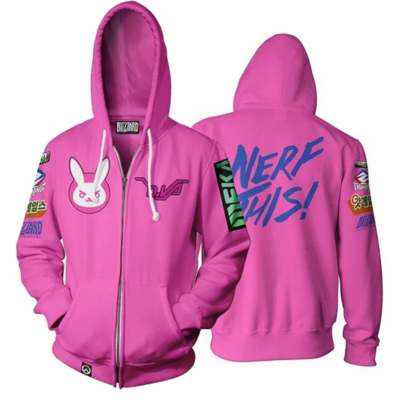 Sweat à capuche Anime Game pour hommes et femmes, sweat-shirt, impression 3D, Overwatches, DVA, DJ, costume de cosplay, veste à capuche pour couple, haut, vêtements, BS8547