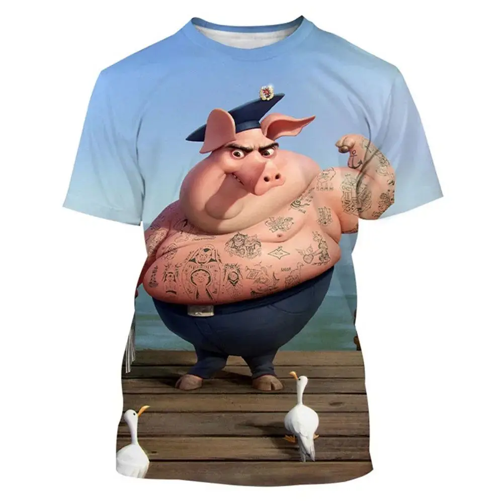 Men\'s Summer O-Collar Short Sleeve 3d Printed Pet Pig Fun Fashion T-Shirt Street Personality Trend Plus Size Casual Loose Top