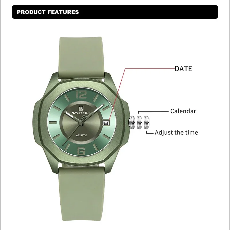 NAVIFORCE NF7107 Watch for Women Creative Soft Silicone Strap Classic Fashion 5ATM Waterproof Ladies Elegant Watch