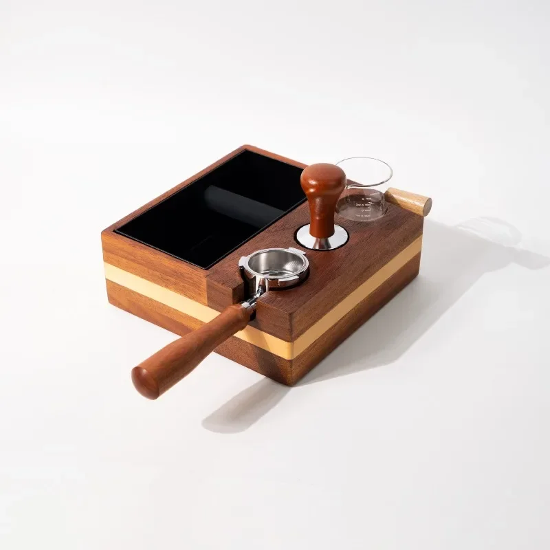 Solid wood slag box slag bucket integrated powder hammer powder press base coffee powder three-piece set