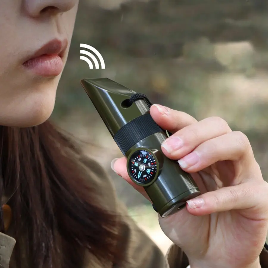 

7-in-1 Multi-Function Survival Whistle with Compass & Thermometer, Lightweight for Camping, Hiking & Outdoor Adventures