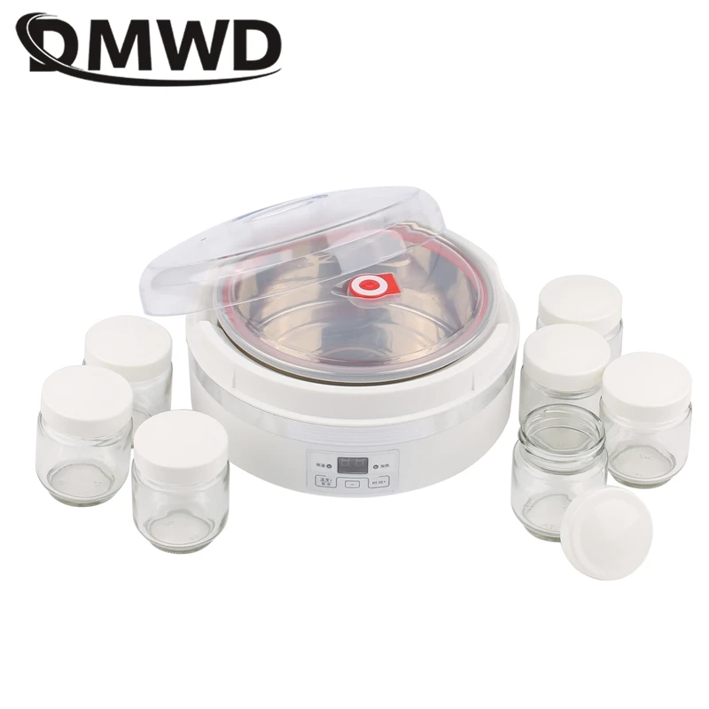 Yogurtera automática de 2L, revestimiento de acero inoxidable, 7 tazas de vidrio, control de temperatura, fermentador de vino y arroz Natto, pantalla Digital temporizada